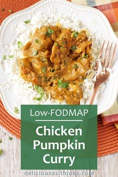 low - fodmap chicken pumpkin curry on top of rice