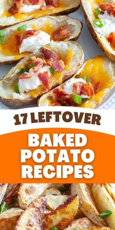 Potato skins and potato wedges. Leftover Baked Potato Recipes, Leftover Baked Potato, Baked Potato Fillings, Quick Potato Recipes, Leftover Baked Potatoes, Cooking Baked Potatoes, Good Recipe, Loaded Baked Potato Soup