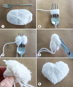 instructions to make a heart - shaped fork and knife holder out of cotton twine