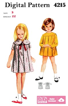 "Vintage sewing pattern from 1966 Dress with inverted pleats in front and back is caught onto high yoke with high scoop neckline or large Peter Pan collar and ribbon bow Short or full length sleeves. Size: All Sizes (2, 3, 4, 5, & 6) E-PATTERN :: download and print at home on US Letter or A4 size paper (20 tile pages + instructions). Also includes A0 paper size for copy shop printer/plotter.  All pattern pieces are at full scale. INSTANT DIGITAL DOWNLOAD- ZIP & PDF FILE FORMAT When you purchase Children's Dresses, Sewing Patterns Girls, Trendy Sewing, Butterick Sewing Pattern, Sewing Patterns For Kids, Motif Vintage, Retro Mode, Vintage Kids, Couture Vintage