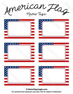 american flag name tags with red, white and blue stars on the bottom one side