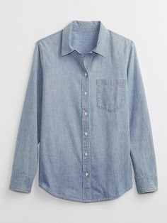 Chambray Easy Shirt | Gap Factory Simple Shirts, Chambray Shirt, Dream Wardrobe, Chambray, Patch Pocket, Denim Button Up, Button Up Shirts, Gap, Button Down Shirt