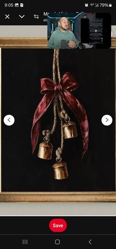 an image of two bells with a red bow hanging from it's center and the words save on top