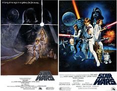 the poster for star wars is shown in three different styles, including an image of darth vader and luke sky walker