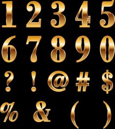 golden numbers and symbols on black background