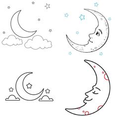 a drawing of the moon and stars in the sky