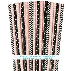 black and pink paper straws with polka dots