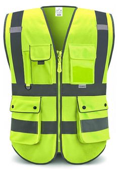 PRICES MAY VARY. MATERIALS: the hi vis vest is made of 100% polyester fabric and Hi-Vis reflective material; Durable, Breathable, Lightweight and Machine Washable. HIGH VISIBILITY: This neon yellow reflective vest is high visibility with two-inch wide reflective strips cover the shoulders, chest, waist and back which provide 360 degree protection while we are working or sporting under daylight or low light conditions. 8 MULTI-FUNCTION POCKETS DESIGNED: This XIAKE Safety Vest comes with 8 front p Construction Vest, Hi Vis Workwear, Reflective Vest, Fluorescent Yellow, Safety Vest, Bright Stripes, Work Wear Women, Personal Protective Equipment, Mens Vest