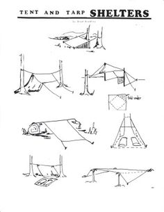 an instruction manual for tent and tarp shelters, with instructions on how to use them