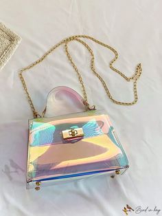 Bird in Bag - Holographic Twill Lock Chain Square Bag Lock Chain, Elegant Pattern, Bird In Bag, Bag Bag, Square Bag, Mini Fashion, Style Elegant, Top Handle, Square