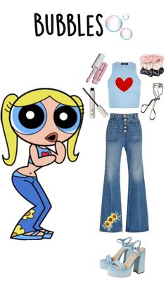 the powerpuff girls costume is shown in blue and has an emo face on it