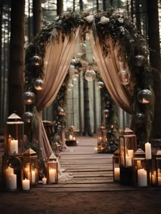 Dive into the whimsy of a fairytale forest wedding. Gossamer drapes, crystal chandeliers, and mossy accents conjure a magical atmosphere. See more on Nymphs Interior Blog. Forest Wedding Aisle Decor, Simple Fairytale Wedding, Romantic Vintage Wedding Decorations, Mystical Forest Wedding, Fae Wedding, Fairytale Forest Wedding, Fairytale Wedding Decorations, Fairytale Forest