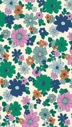 an image of a flower pattern on a white background with blue, pink and green flowers