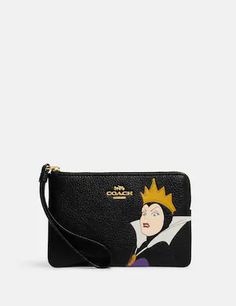 Refined pebble leatherTwo credit card slotsZip-top closure, fabric liningWrist strap attached6 1/4" (L) x 4" (H) x 1/2" (W)Part of a special collaboration where Disney's most iconic villains meet iconic Coach designDisney x Coach© DisneyStyle No. CC333Color: Black Multi Iconic Villains, Coach Disney, Coach Clutch, Pink Wristlet, Black Wristlet, Wristlet Purse, Evil Queen, Coach Leather, Leather Wristlet