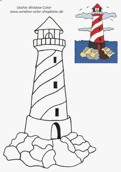 a coloring page with a lighthouse on the beach