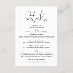 the wedding program card is displayed on a white marble surface with black ink and calligraphy