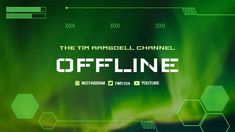 the tim ramsell channel offline logo with green and yellow lights in the background