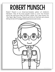 the character robert munsch is shown in this coloring page for children to color