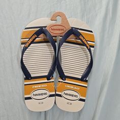 New With Tag Mens Size 11/12 Check Out My Closet For Other Listings Casual Yellow Flip Flops With Cushioned Footbed, Casual Yellow Cushioned Flip Flops, Casual Blue Flip Flops For Surfing, Casual Non-slip Flip Flops For Surfing, Brown Leather Flip Flops, Logo Flip Flops, Plaid Shoes, Blue Flip Flops, Printed Flip Flops