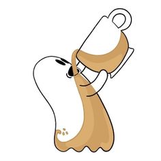 a cartoon dog with a cup in its mouth