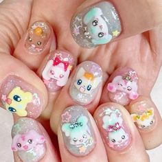 Pink Bakery, Japan Stickers, Kids Nail Designs, Cute Nail, Hello Kitty Nails, Jelly Nails