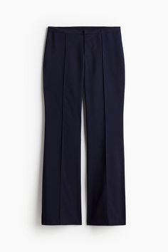 Fitted pants in twill with stitched creases at front. Regular waist  zip fly with concealed hook-and-bar fastener  and mock welt back pockets Flared hems. Flared Dress Pants, Flare Dress Pants, Fitted Pants, Flared Dress, Fitted Trousers, Dress Trousers, Tailored Trousers, Workout Pants, Trousers Women