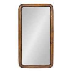 a wooden framed mirror on a white background