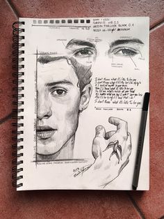 a pencil drawing of a man's face and hand with various facial expressions on it