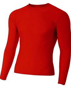 a red long sleeved shirt on a white background