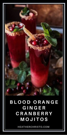 blood orange ginger cranberry mojits with mint garnish on top