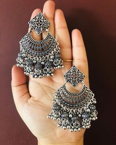 Antique Diamond Earrings, Oxidised Jewelry, Gold Jhumka Earrings, Elizabeth Jewelry, Oxidised Silver Jewelry, Silver Jewelry Accessories, Unique Silver Jewelry, Indian Jewellery Design Earrings, Indian Jewellery Design