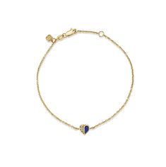 14k yellow gold and diamond baby heart bracelet with stone inlay. The charm measures approximately 1/4"W x 1/4"H and is soldered on a 14k gold medium cable chain. The bracelet measures appx. 6.75" with an extra loop at 6.25". Elegant Blue Bracelet With Heart Charm, Elegant Blue Bracelets With Heart Charm, Elegant Blue Bracelets For Valentine's Day, Baby Heart, Heart Stone, Bracelets Gold Diamond, Stone Inlay, Gold Bracelet Chain, Everlasting Love