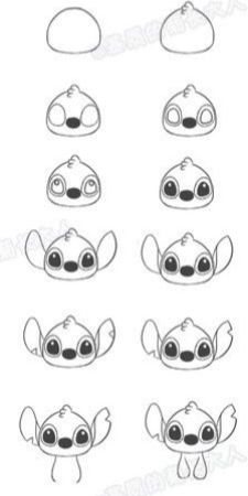 the character sheet for disney's stitchy stitchies, which is drawn in pencil and