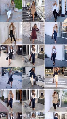 many different pictures of women walking down the street