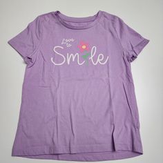 Brand New Without Tags. Cute Simple Design. Playful Purple Cotton T-shirt, Cute Purple Top With Letter Print, Playful Purple Cotton Tops, Cute Purple Spring T-shirt, Fun Purple Cotton Tops, Playful Purple Short Sleeve Tops, Smile Purple, Manifest Board, Toddler Beach