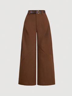 Women's Solid Color Pleated Wide Leg Autumn Pants,Khaki Women Pants, Women Dress Pants, Women's Solid Color Front Button Minimalist Casual Pants, Free Leash Brown Elegant   Woven Fabric Plain Wide Leg Non-Stretch  Women Clothing, size features are:Bust: ,Length: ,Sleeve Length: Dark Academia Pants, Khaki Pants Women, Fall Pants, Tan Pants, Brown Pants, Elegant Dresses Long, Womens Dress Pants, Boho Women, Kids Sleepwear