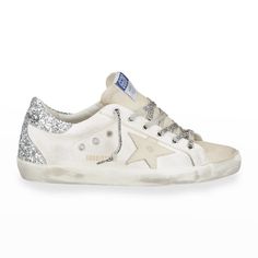 Golden Goose Superstar Glitter Low-Top Sneakers Color: Milk Optic White Size: 39 Qty: 1 $560.00 Shoes Golden Goose, Golden Goose Superstar, Goose Shoes, Golden Goose Sneakers, Golden Goose Shoes, Golden Goose Deluxe Brand, Low Top Sneakers, Monogrammed Items, Suede Sneakers