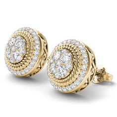 10k Yellow Gold 0.62ctw Diamond Womens Round Stud Earrings ( H-I Color, I2 Clarity ) Mens Earrings Gold, Mens Earrings, Beautiful Jewelry Diamonds, Real Diamond Earrings, Gold Earrings Models, Expensive Jewelry Luxury, Infinity Jewelry, Ear Jacket Earring, Halo Design