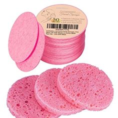 GAINWELL 50-Count Compressed Facial Sponges for Daily Facial Cleansing and Exfoliating, 100％ Natural Cosmetic Spa Sponges for Makeup Remover, Reusable, Pink Natural Sponge, Facial Sponges, Facial Wipes, Natural Facial, Facial Cleansers, Facial Cleansing, Natural Cosmetics