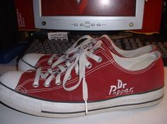 Dr Pepper Converses. Dr Pepper Logo, Fabric Pens, Diet Dr Pepper, Dr Pepper, Aesthetic Vintage, Cute Shoes, Web Site, Chuck Taylors, Me Too Shoes