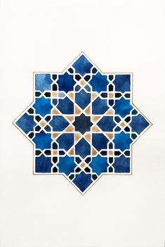 a blue and white tile design with geometric shapes in the center, on a white background