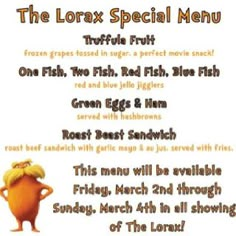 the lorax special menu