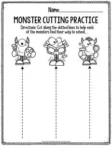 the monster cutting practice sheet for students to learn how to cut out their own characters