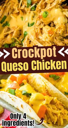 the crockpot quesadilla is loaded with shredded cheese and chicken, along with other ingredients