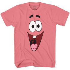 a pink t - shirt with an image of a cartoon character's face on it