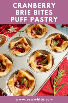 cranberry brie bites puff pastry in a muffin tin