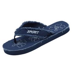 The flip flops have a canvas thong Sandals Size: 11.  Color: Blue.  Gender: female.  Age Group: adult. Navy Sandals, Comfy Sandals, Thong Sandals, Flip Flop, Flip Flop Sandals, Clothing And Shoes, Womens Sandals, Flip Flops, Color Blue