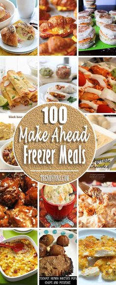 a collage of images with the words make ahead freezer meals in different pictures