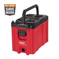 a red and black tool box with the words buy more save more on it