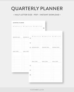 the printable quartly planner is shown in black and white, with two lines on